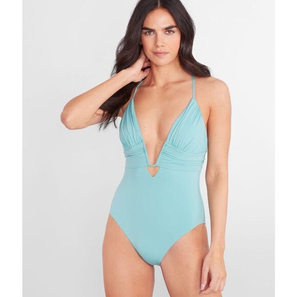 NWT BECCA by Rebecca Virtue Color Code Bristol Plunge One-Piece in Mineral Blue - Picture 4 of 14
